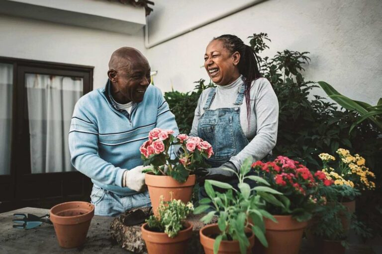 A couple working in their garden.