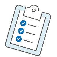 Illustration of a clipboard with a checklist containing three items, each marked with a blue checkmark.