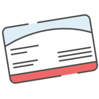Icon of a generic identification card with text lines and a curved design, featuring a light blue and white background with a red bottom edge.