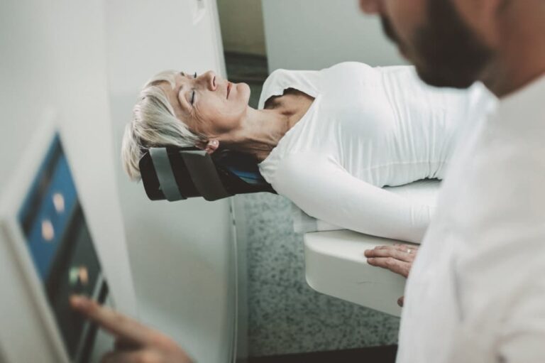 Patient receiving a PET scan.