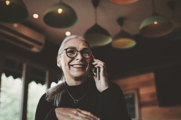 Smiling woman on phone
