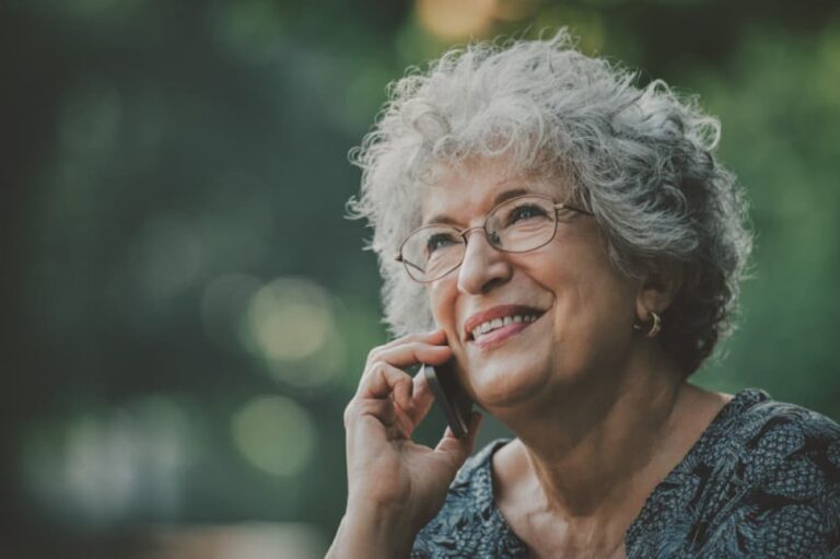 Woman speaking on phone.